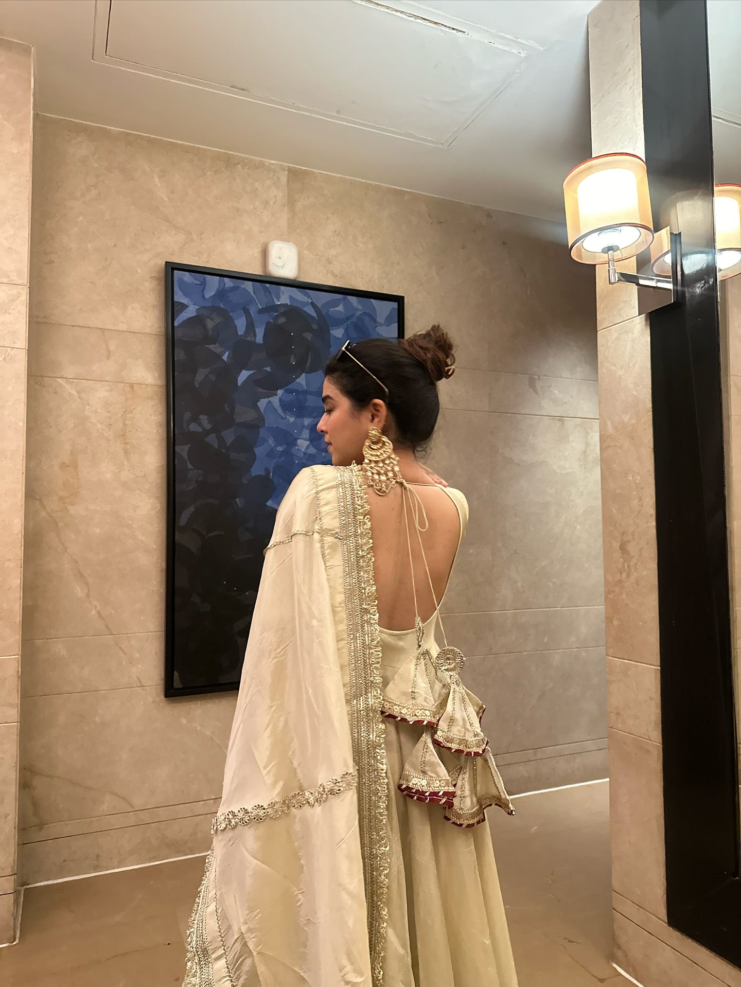 Beige Dress Festive Anarkali Suit Set For Wedding & Functional Outfit