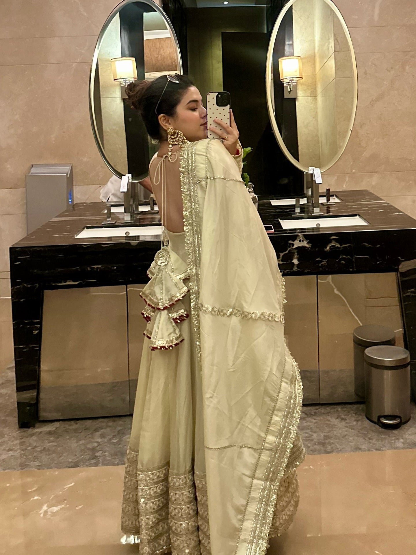 Beige Dress Festive Anarkali Suit Set For Wedding & Functional Outfit