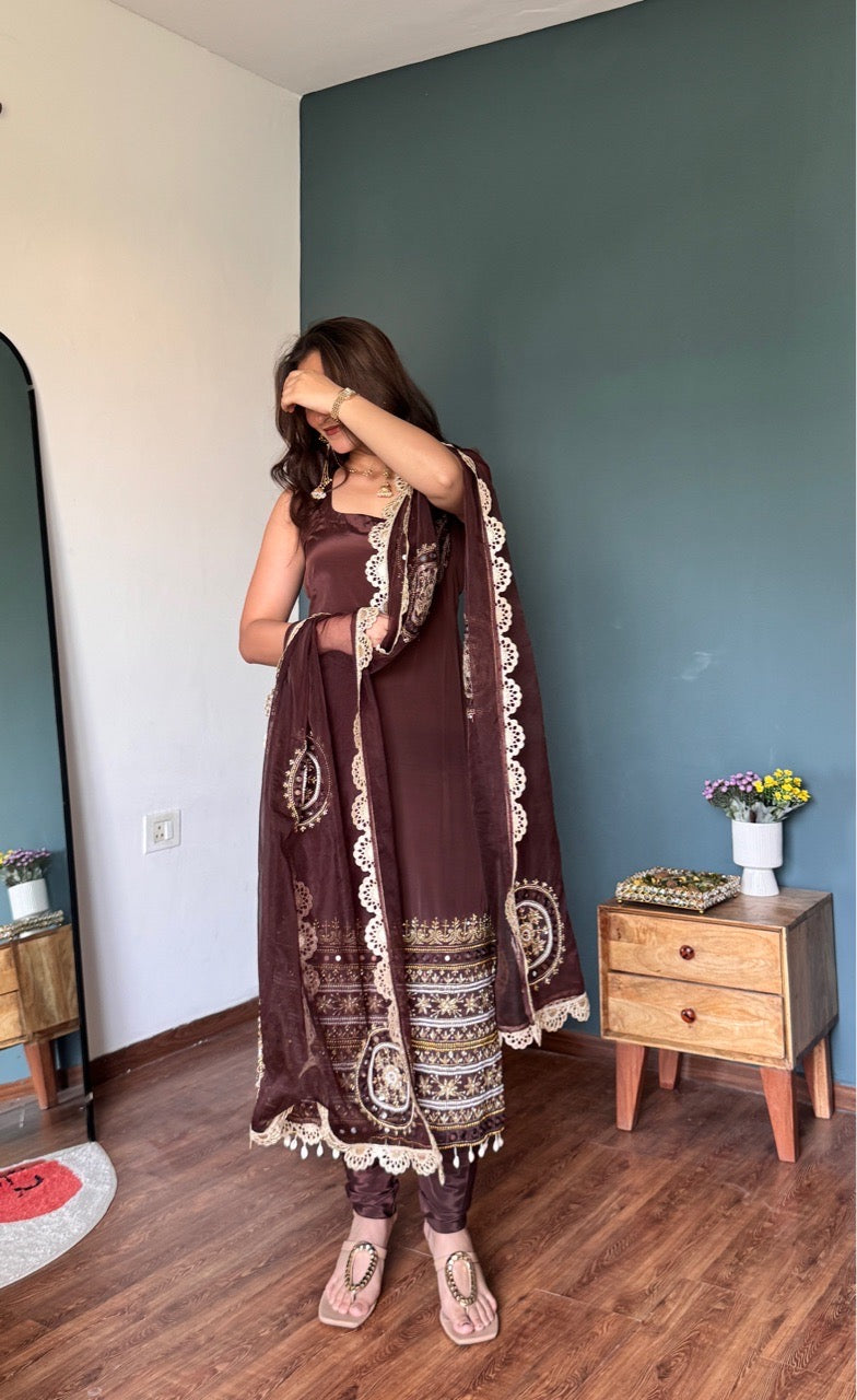 Festival Wear Chocolate Brown Designer Palazzo Suit Set for Women