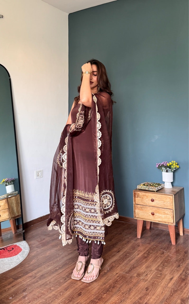 Festival Wear Chocolate Brown Designer Palazzo Suit Set for Women