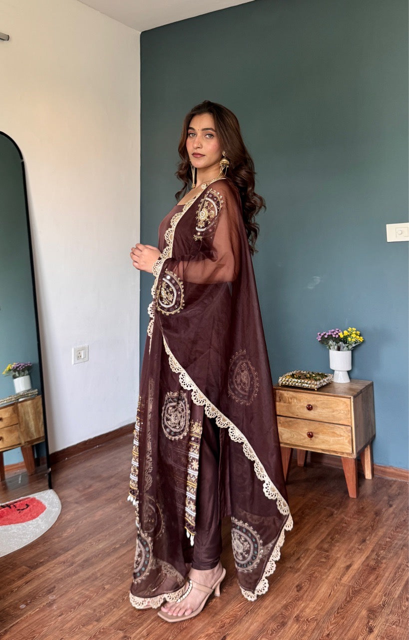Festival Wear Chocolate Brown Designer Palazzo Suit Set for Women