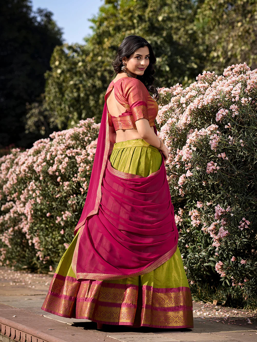 Traditional Wear Pista Color Zari Weaving Work Kanchipuram South Culture