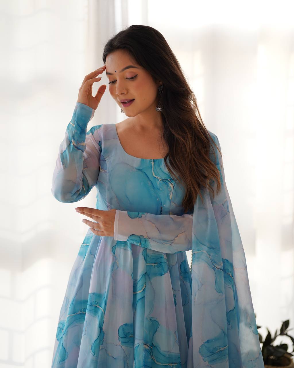 Function Wear Ocean Mist Marble Print Serenity Anarkali Suit