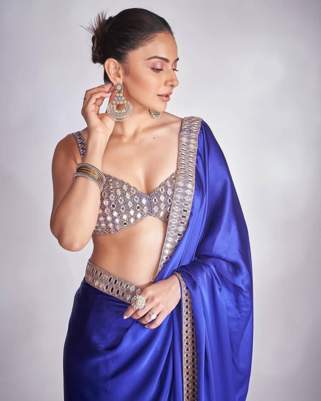Pure Satin Silk Saree with Mirror & Embroidery Work – Festive & Party Wear