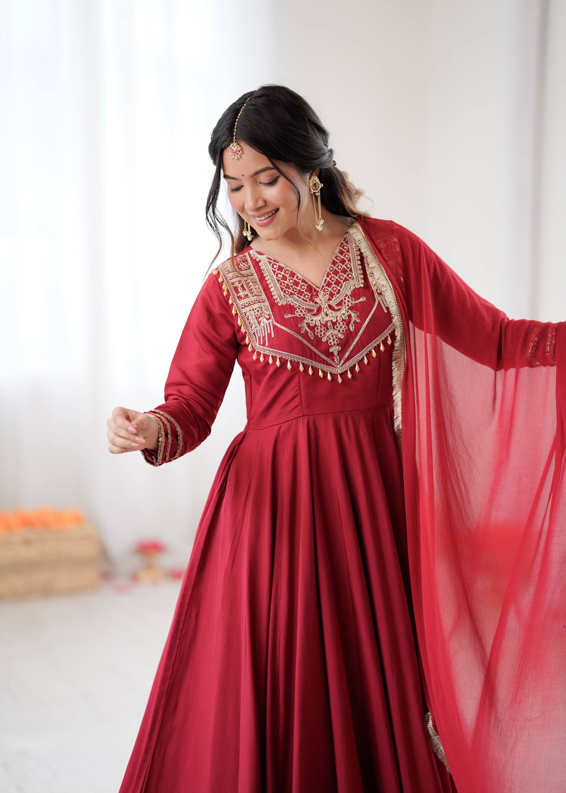 Party Wear  Ziya's Crimson Anarkali Set