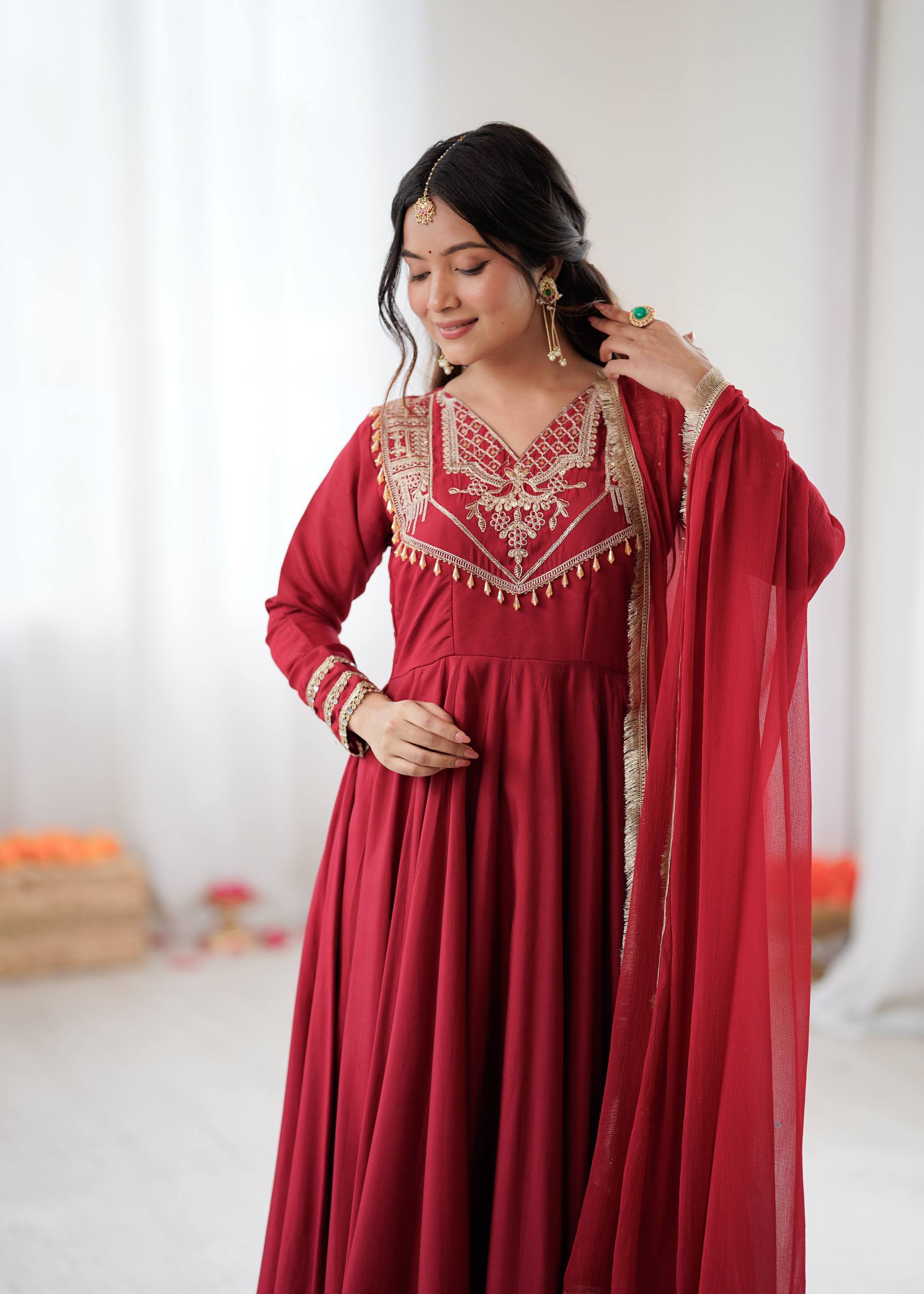 Party Wear  Ziya's Crimson Anarkali Set