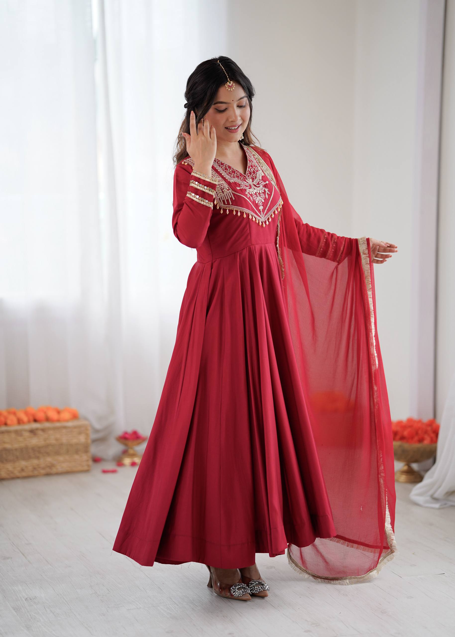 Party Wear  Ziya's Crimson Anarkali Set