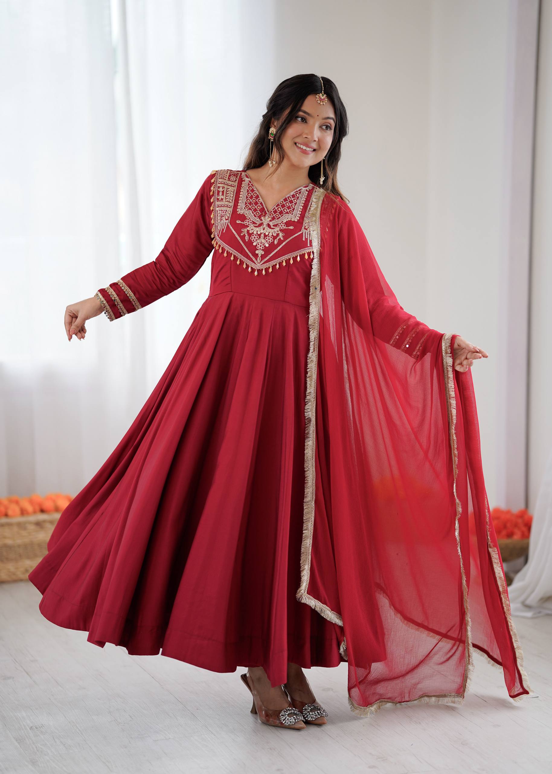 Party Wear  Ziya's Crimson Anarkali Set