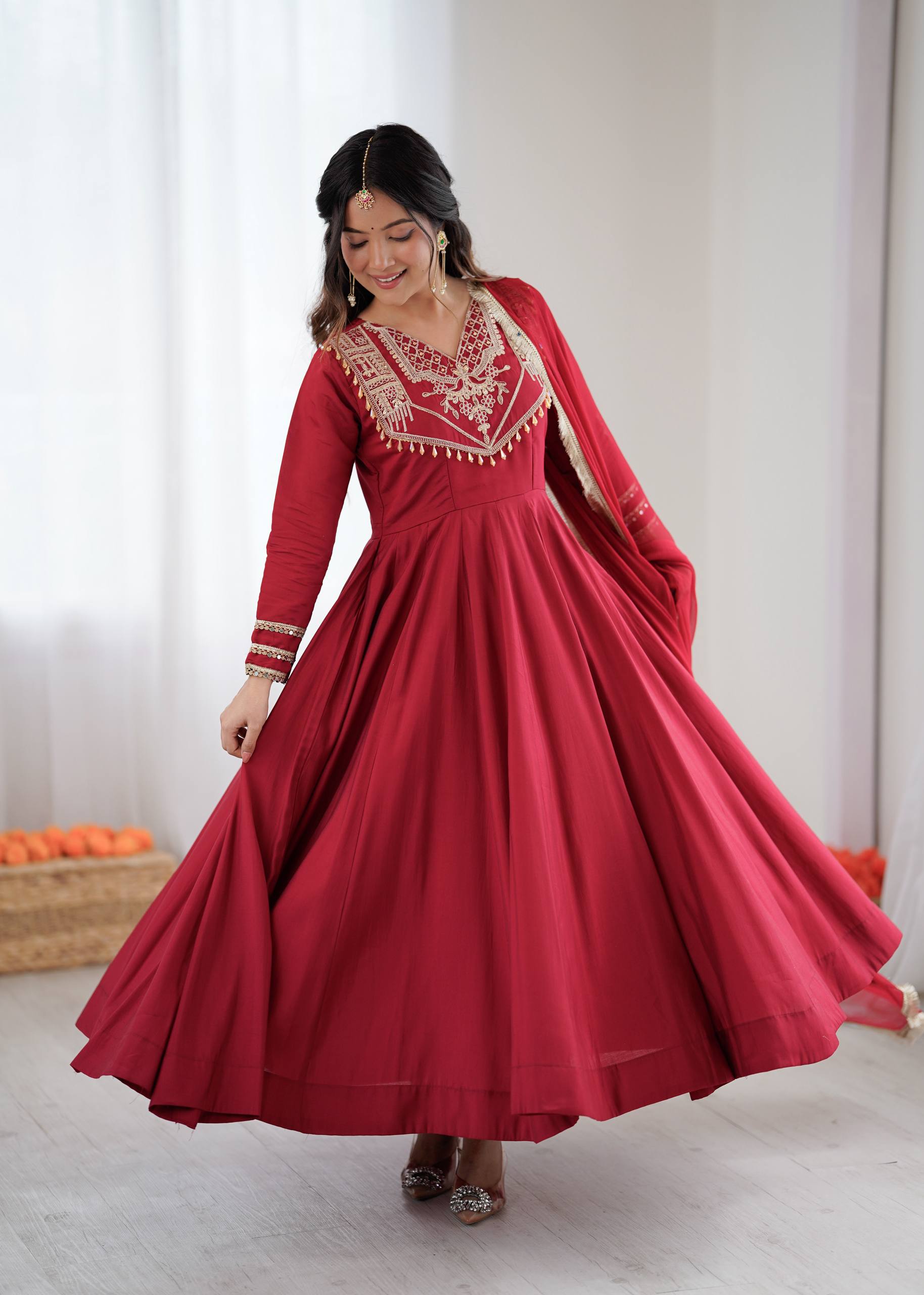 Party Wear  Ziya's Crimson Anarkali Set