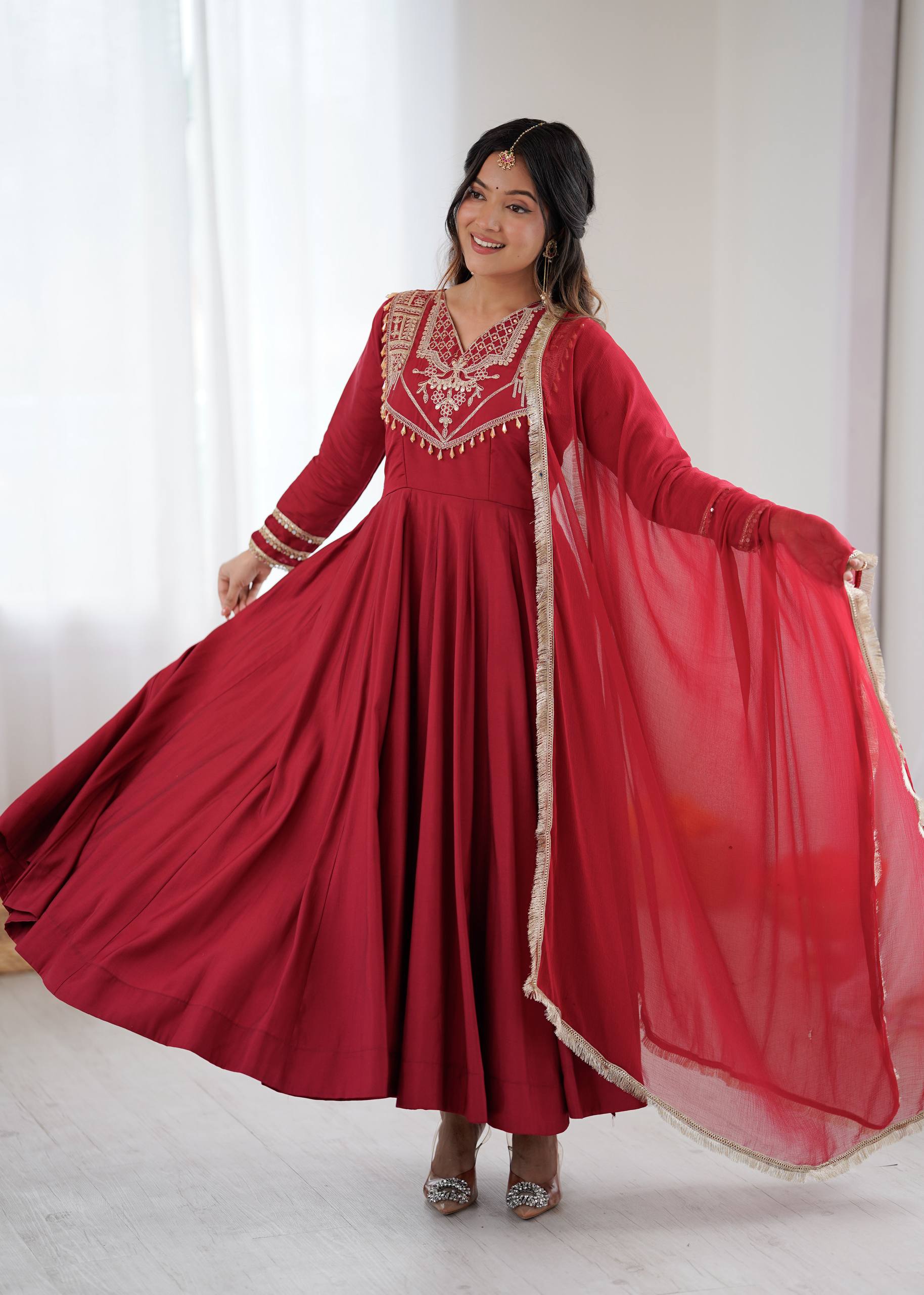 Party Wear  Ziya's Crimson Anarkali Set