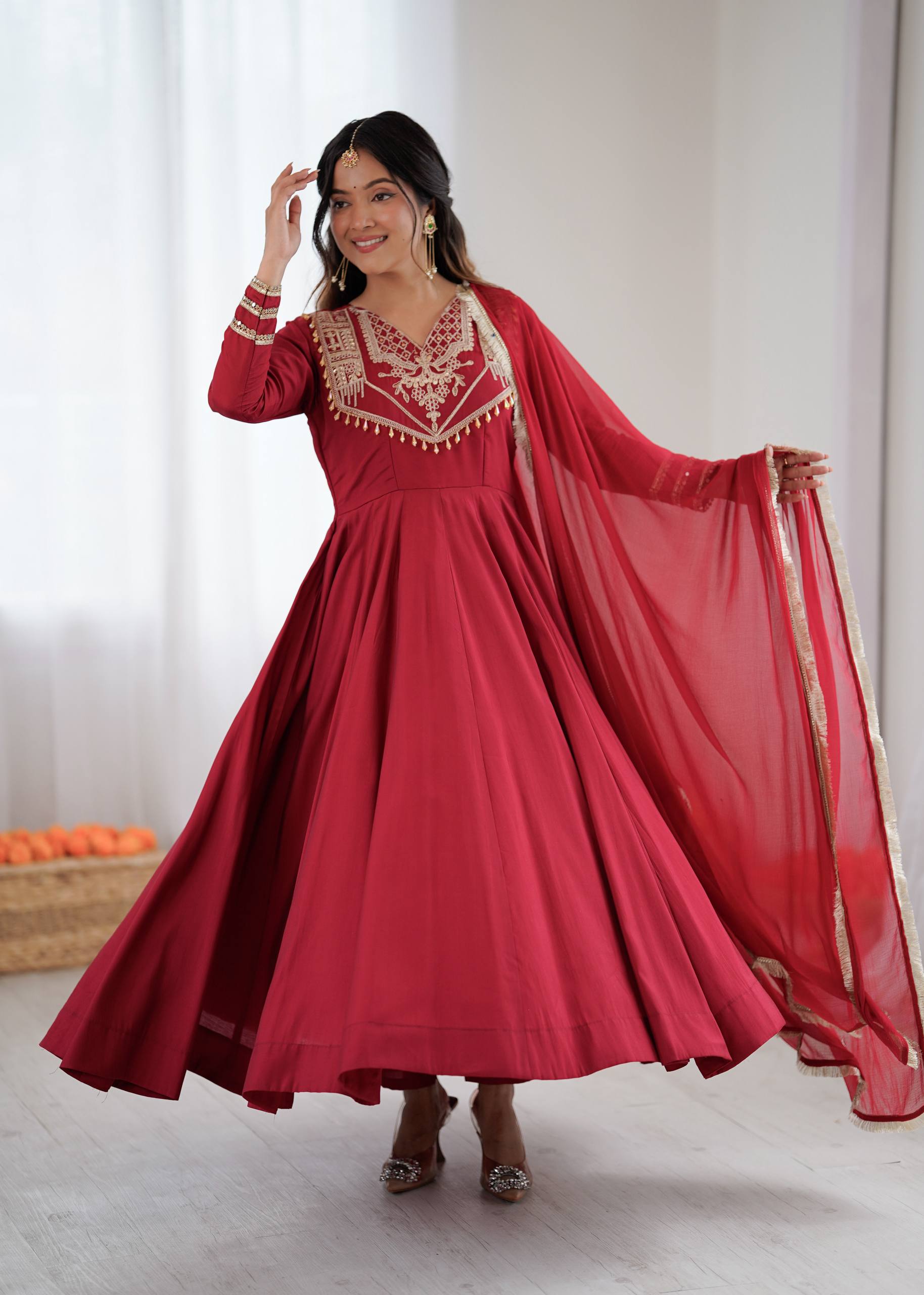 Party Wear  Ziya's Crimson Anarkali Set