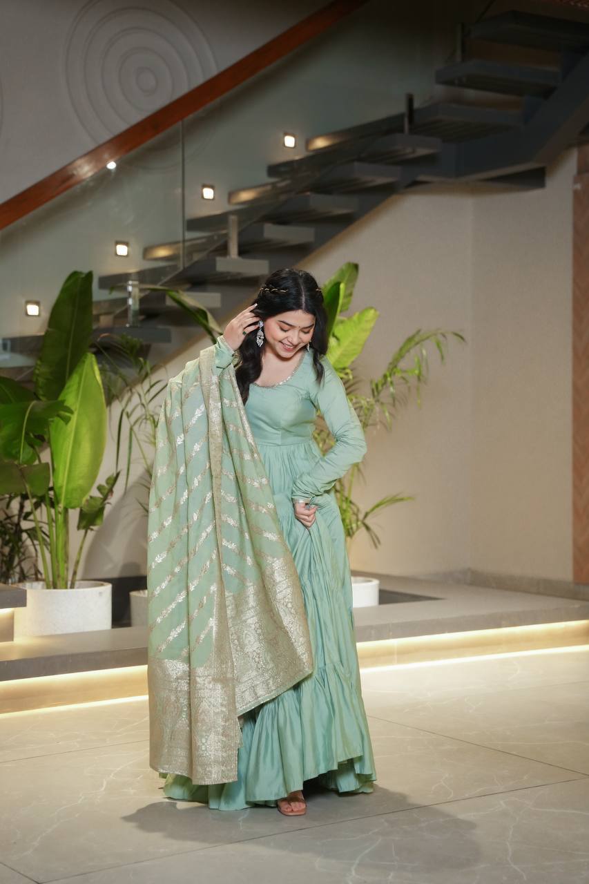 Function Wear Roohani Designer Romansilk Chanderi Beautifull Anarkali