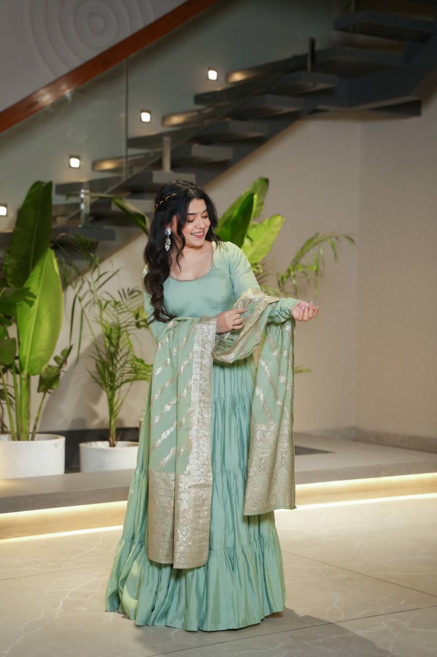 Function Wear Roohani Designer Romansilk Chanderi Beautifull Anarkali