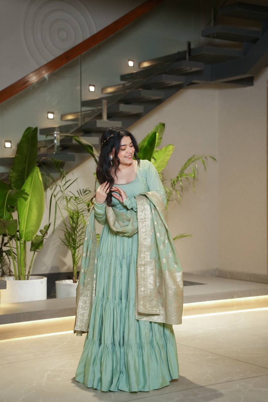 Function Wear Roohani Designer Romansilk Chanderi Beautifull Anarkali