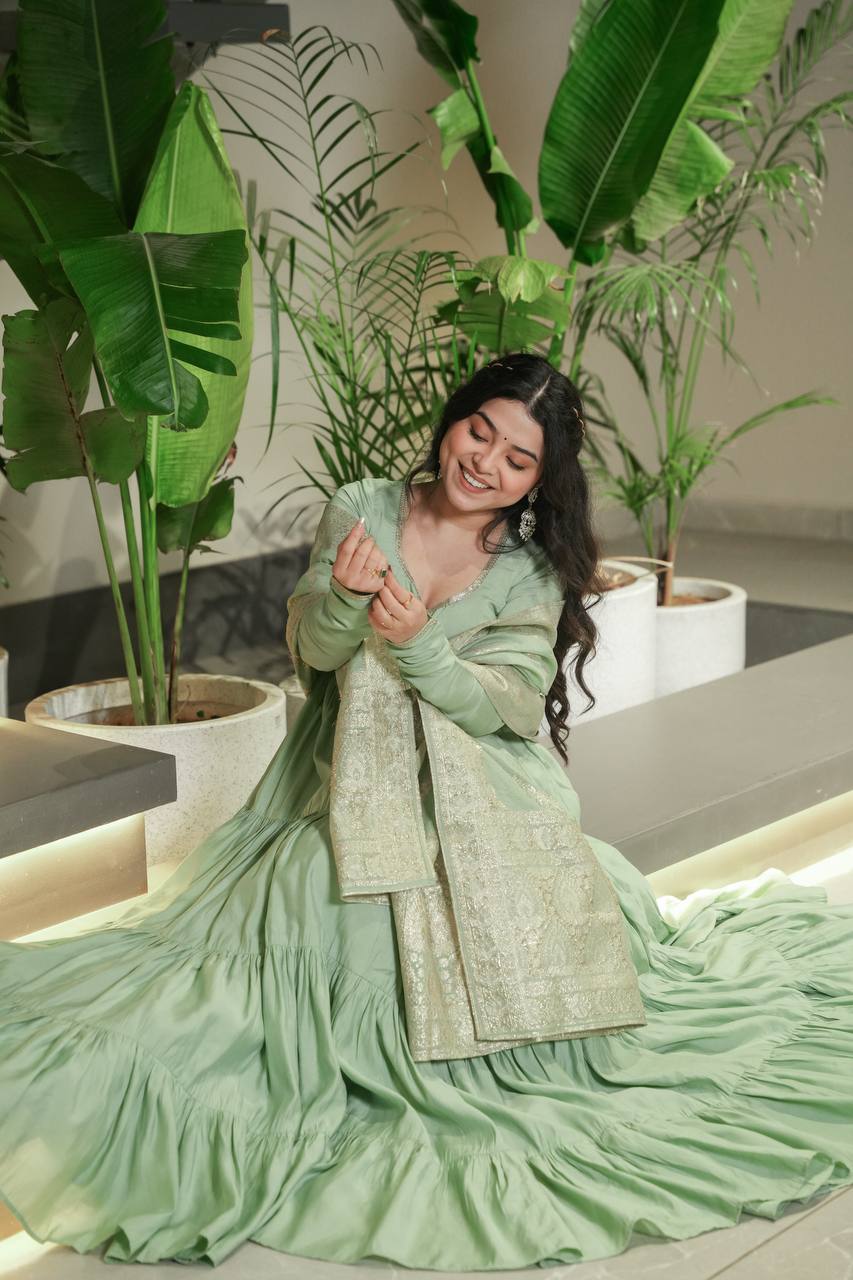 Function Wear Roohani Designer Romansilk Chanderi Beautifull Anarkali