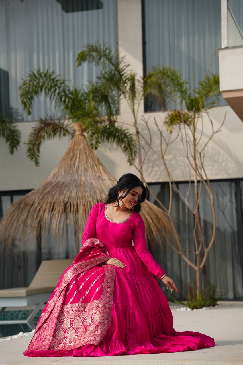 Function Wear Roohani Designer Romansilk Chanderi Beautifull Anarkali