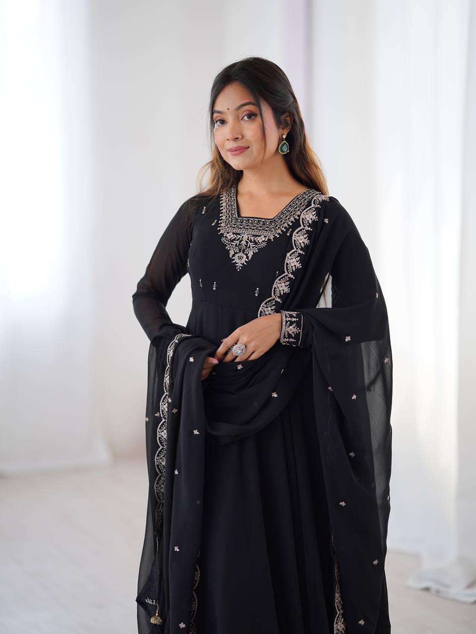 Party Wear Black Embroidered Georgette Anarkali Set