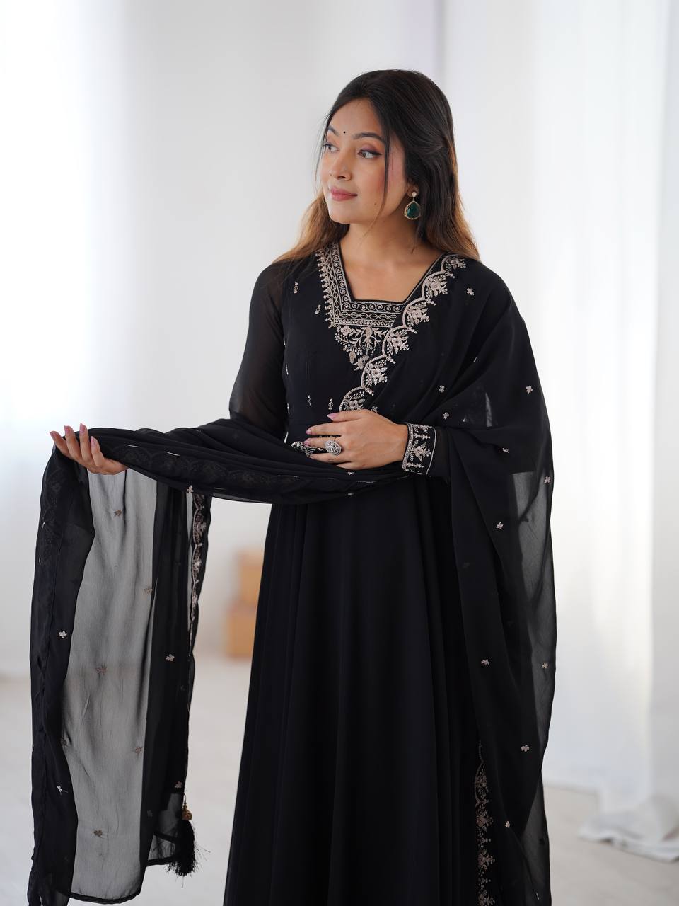 Party Wear Black Embroidered Georgette Anarkali Set