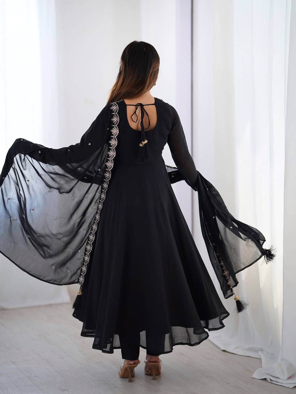 Party Wear Black Embroidered Georgette Anarkali Set