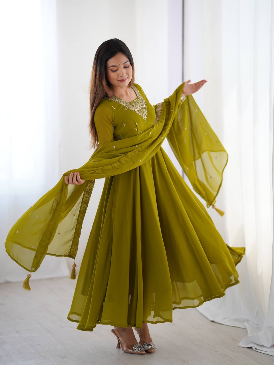 Party Wear Verdant Grace: Embroidered  Anarkali Gown