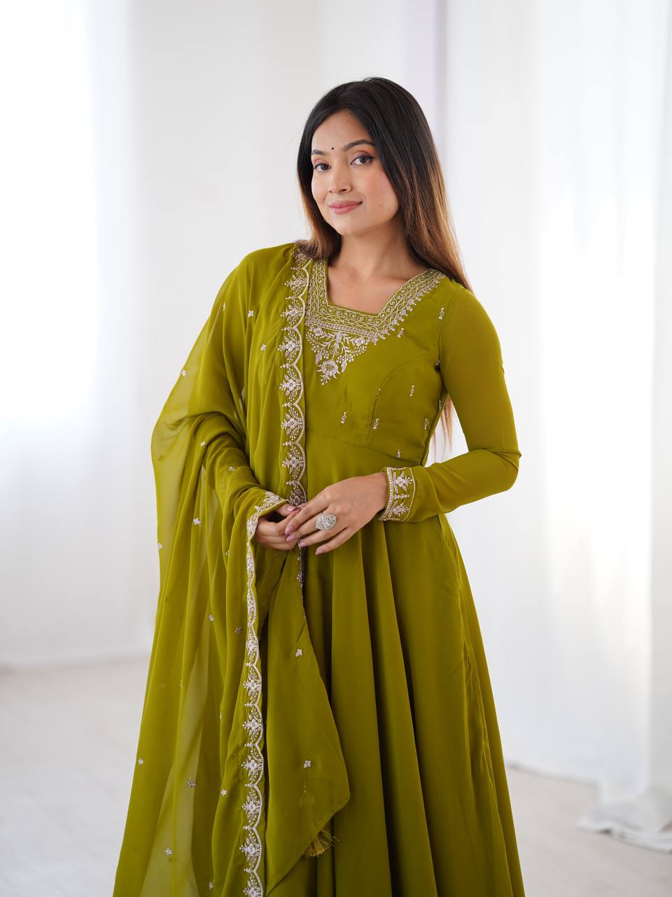 Party Wear Verdant Grace: Embroidered  Anarkali Gown