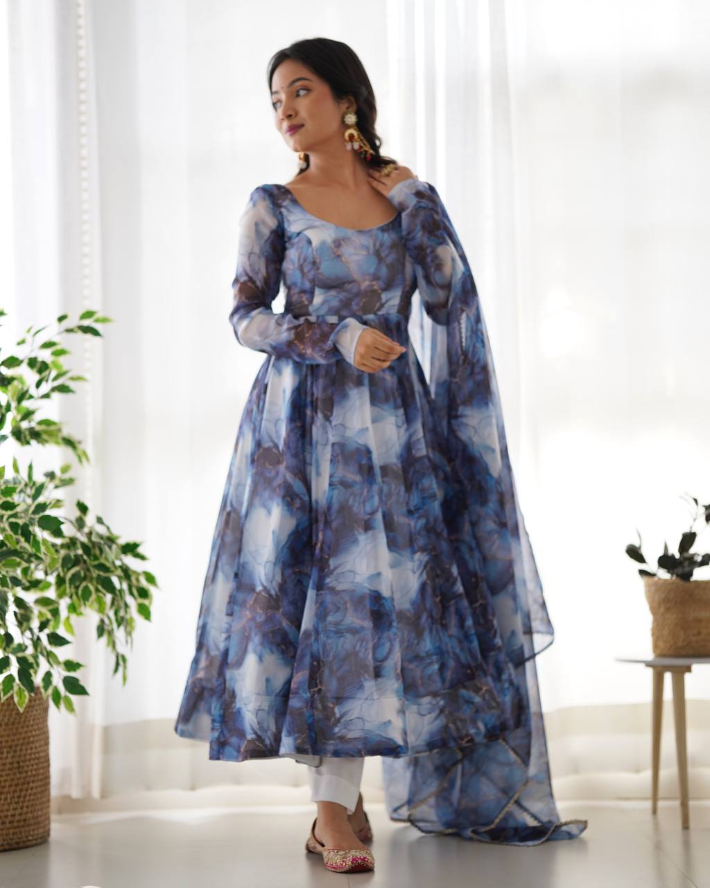 Function Wear Ocean Mist Marble Print Serenity Anarkali Suit
