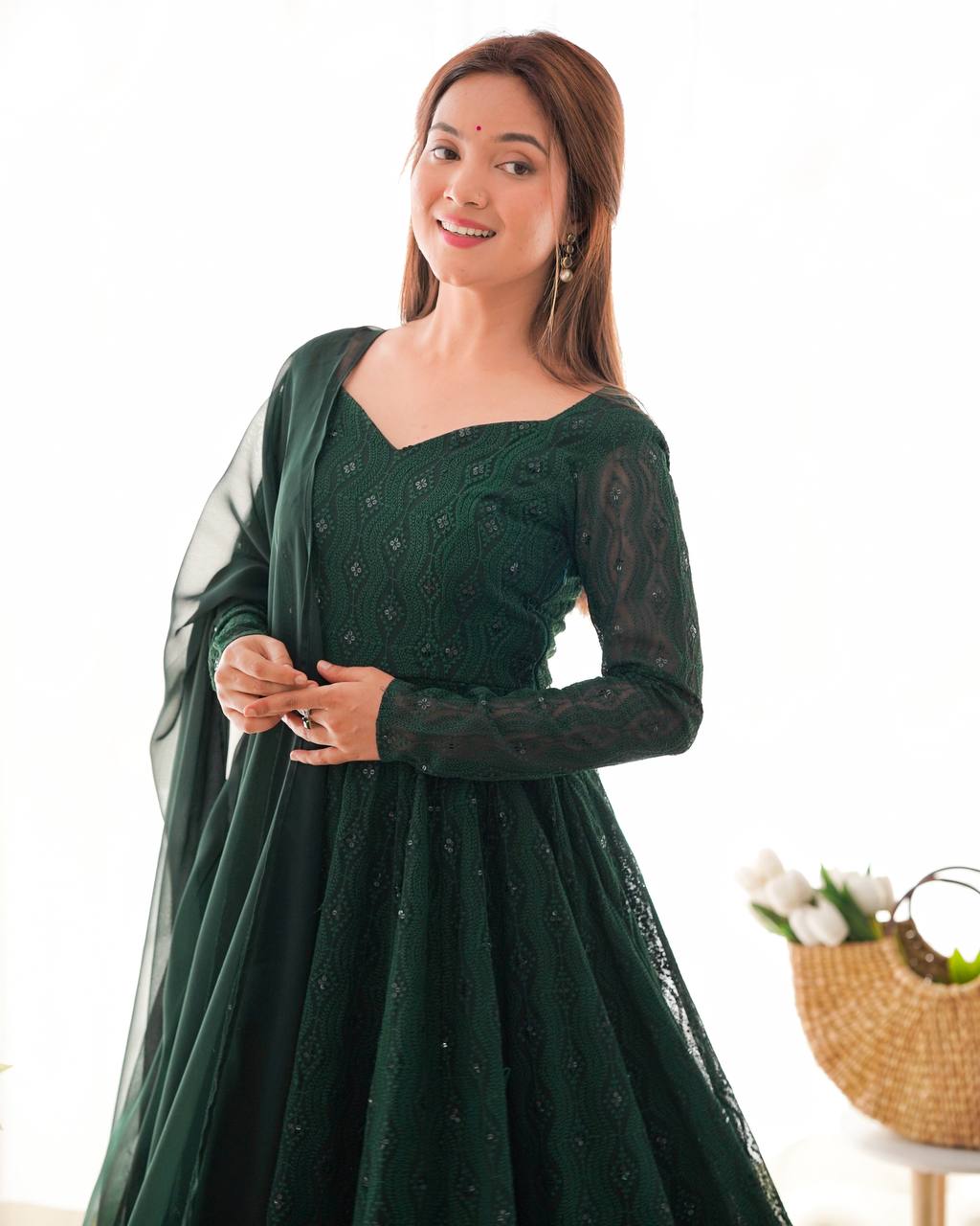 Function Wear Swirling in Grace – Deep Forest Green Embroidered Anarkali Suit
