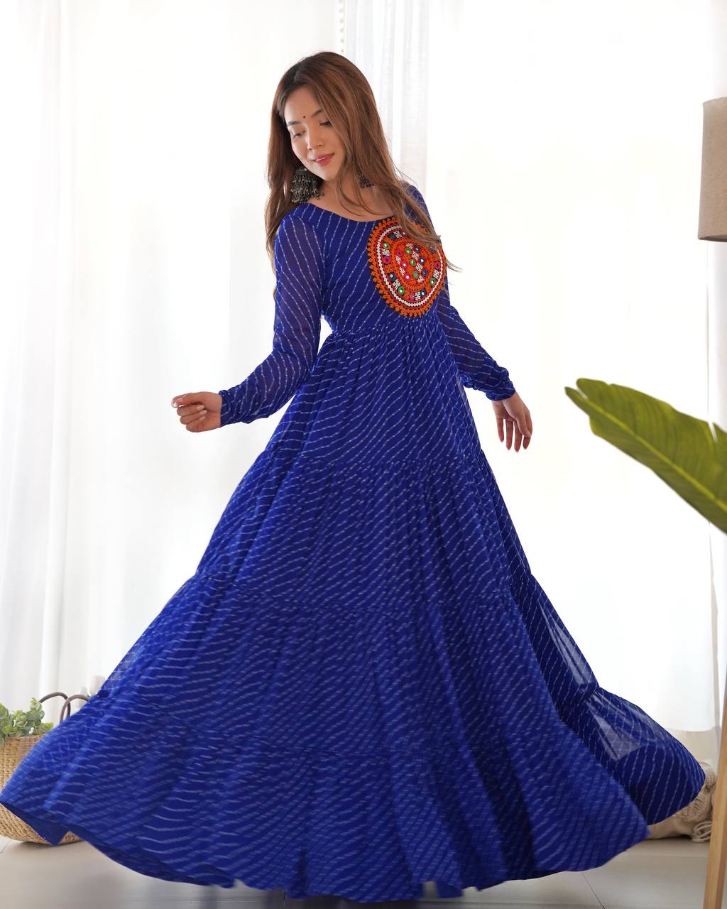 Function Wear Dandiya Bandhani Inspired Flared Gown