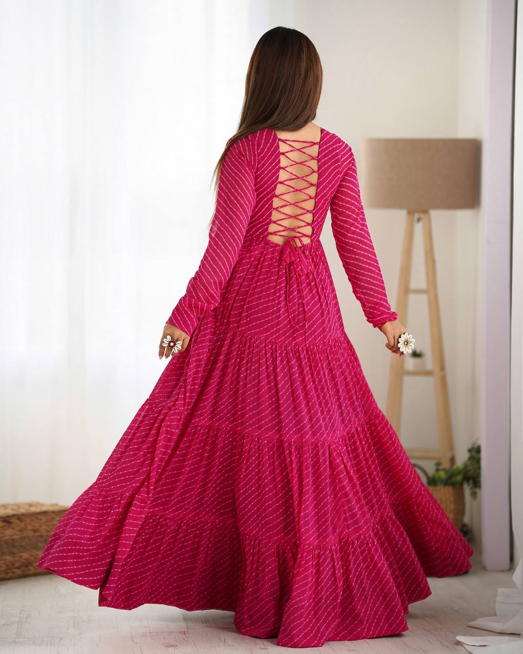 Function Wear Dandiya Bandhani Inspired Flared Gown