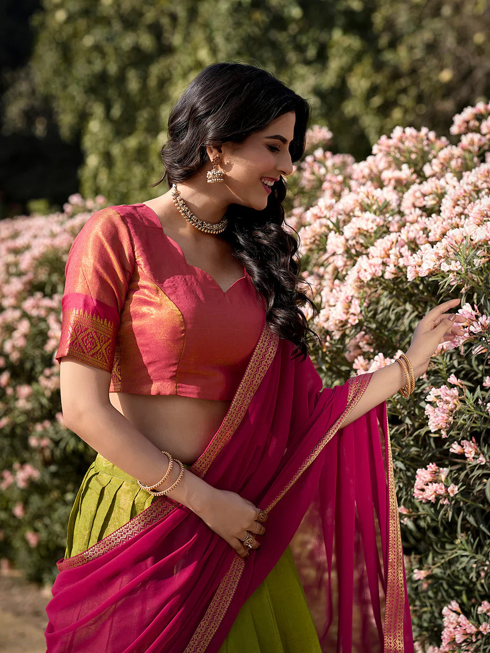 Traditional Wear Pista Color Zari Weaving Work Kanchipuram South Culture