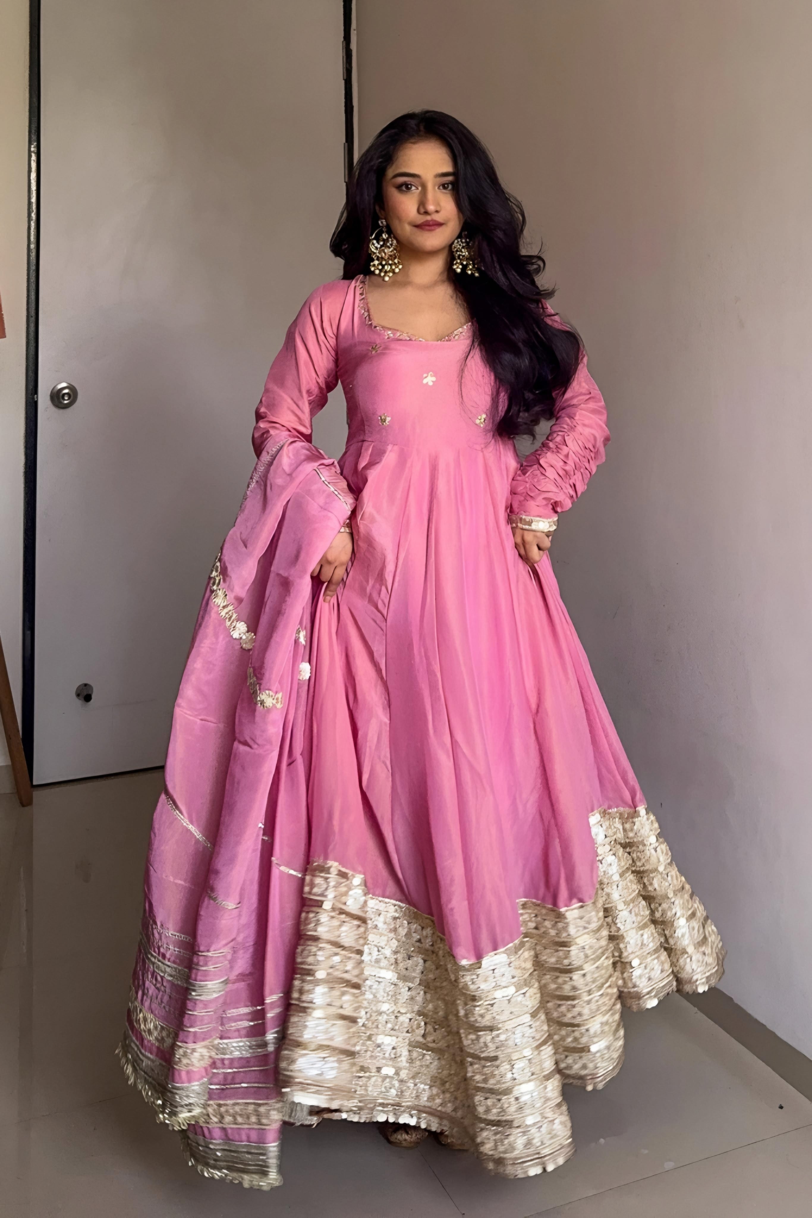Prisha Pink Vichitra Silk Anarkali Suit Set